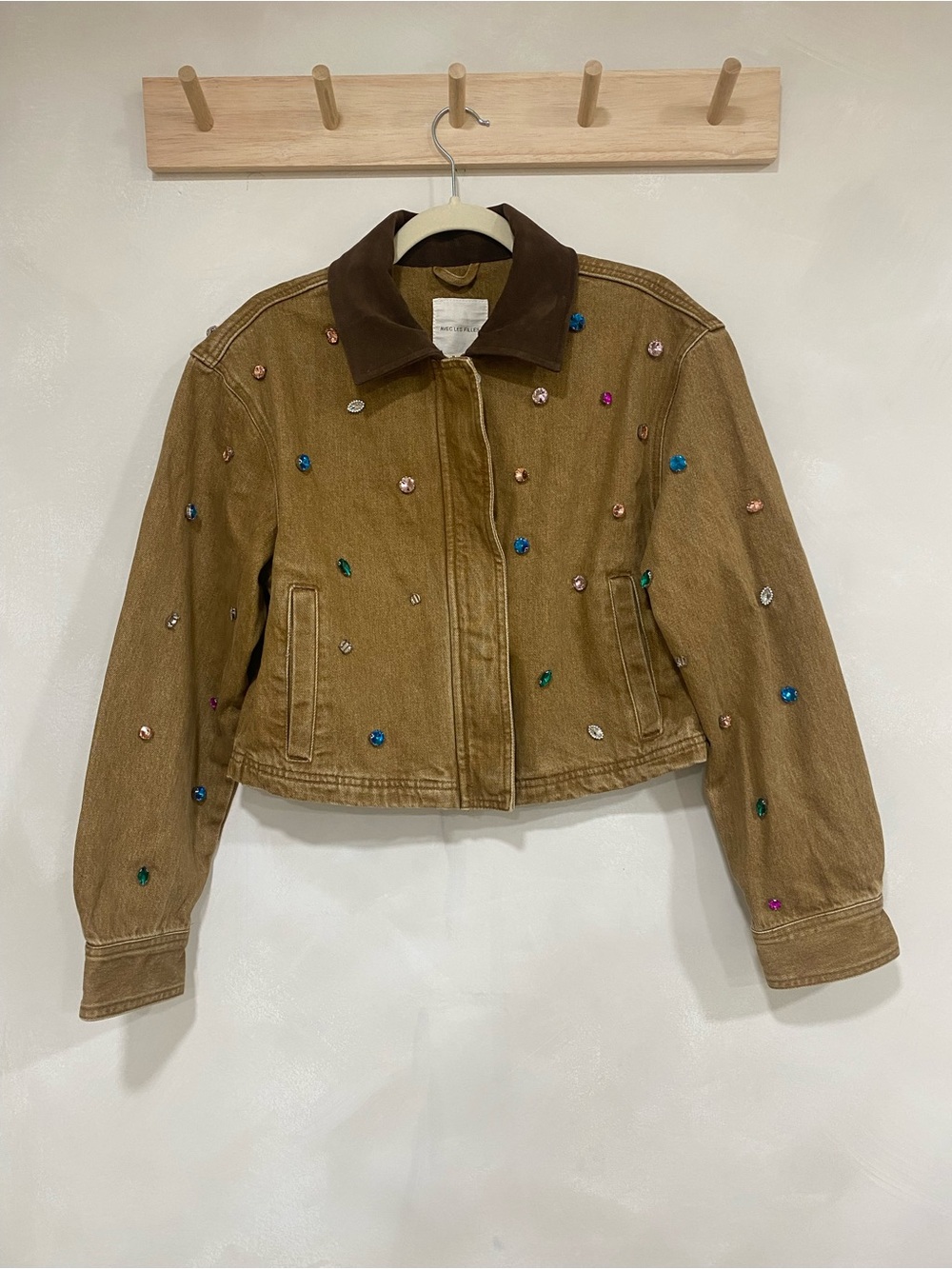 Avec Les Filles Embellished Cropped Barn Jacket Tan Brown Medium - Picture 3 of 14
